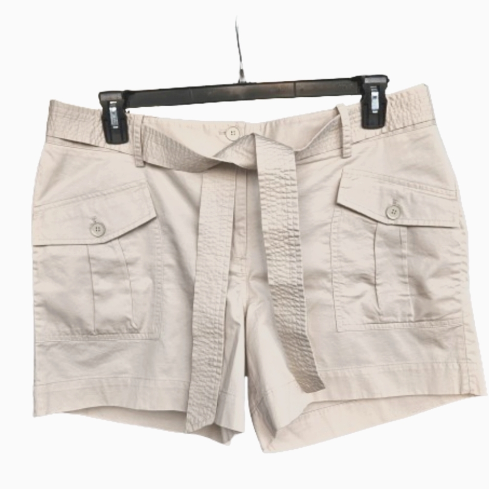 Talbots shorts mid rise with sash belt 4 flapped pockets size 14